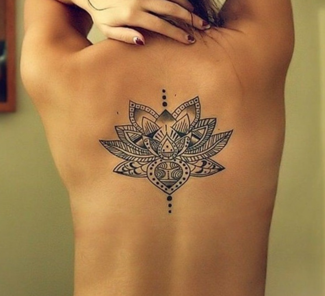 Mandala Lotus Flower Tattoo On Upper Back