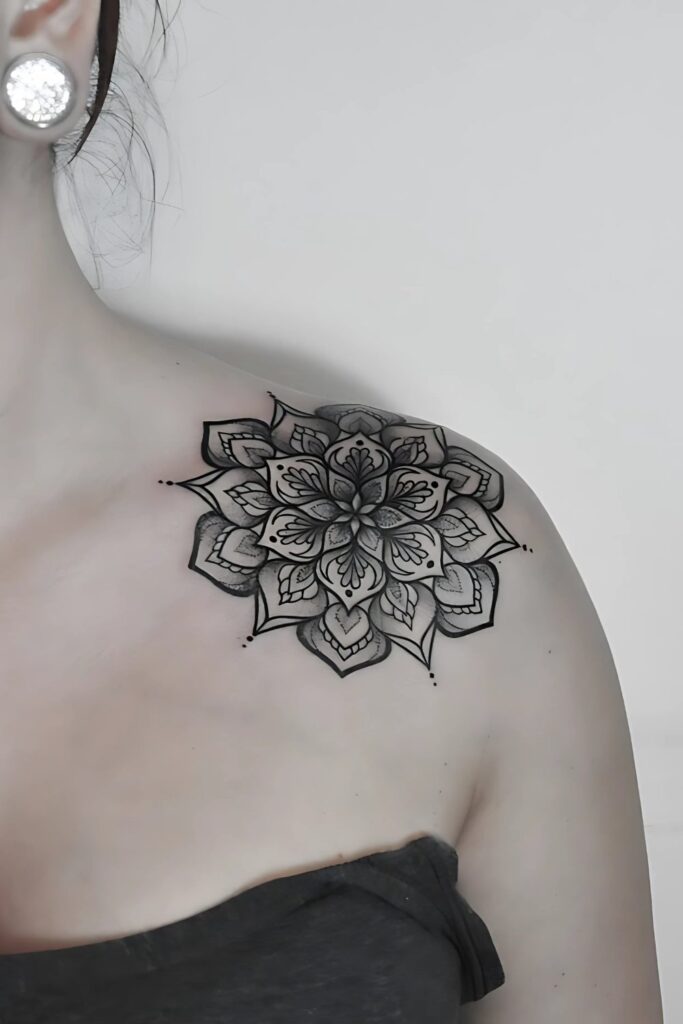 Mandala Shoulder Tattoo: A Symbol of Beauty, Balance, and Meaning Bright and Beautiful Mandala Sunflower Shoulder Tattoo Designs