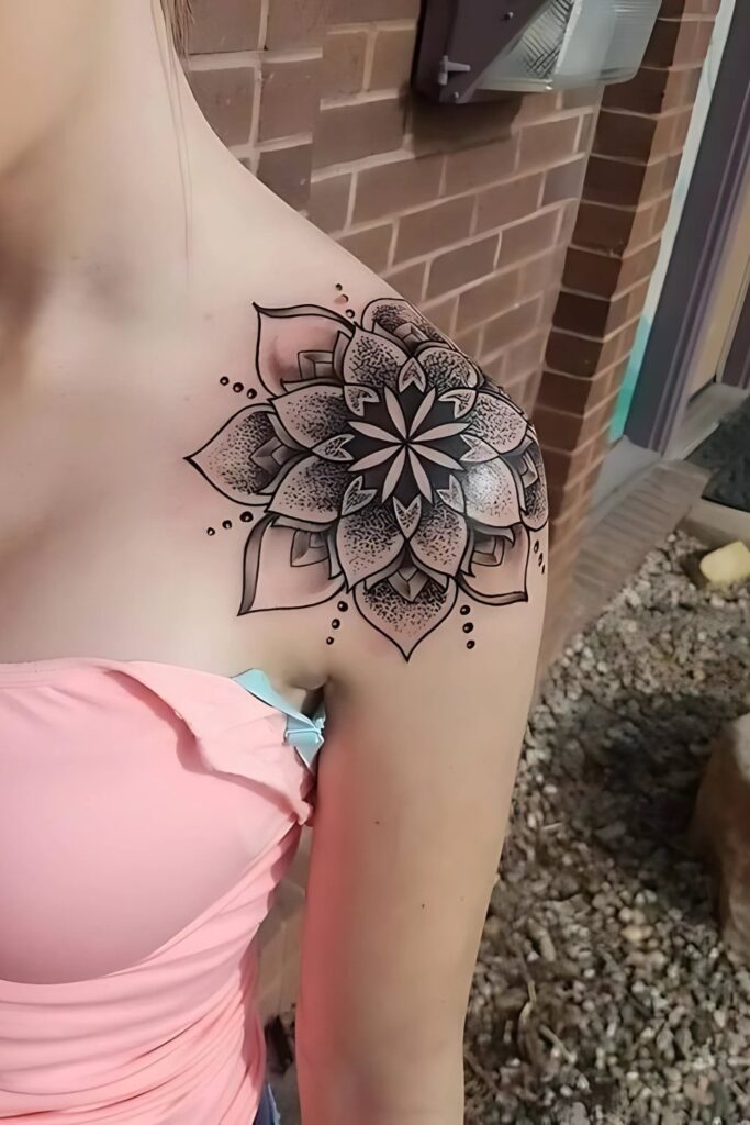 Mandala Shoulder Tattoo: A Symbol of Beauty, Balance, and Meaning Color Schemes and Line Art for Mandala Shoulder Cap Tattoo