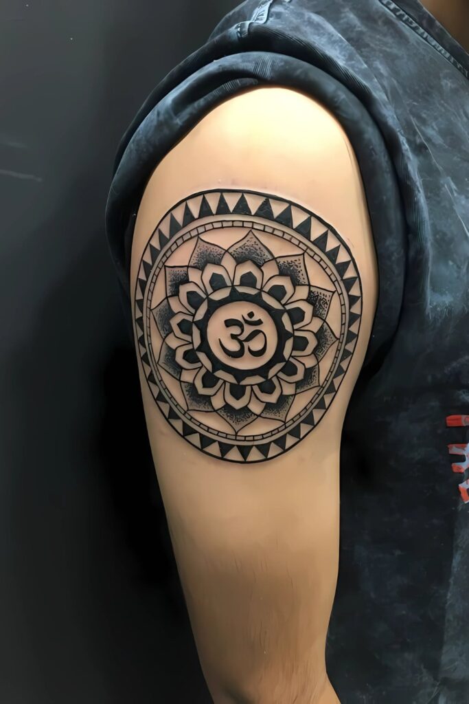 Mandala Shoulder Tattoo: A Symbol of Beauty, Balance, and Meaning Elegant and Graceful Feminine Mandala Shoulder Tattoo Ideas with OM aum symbol