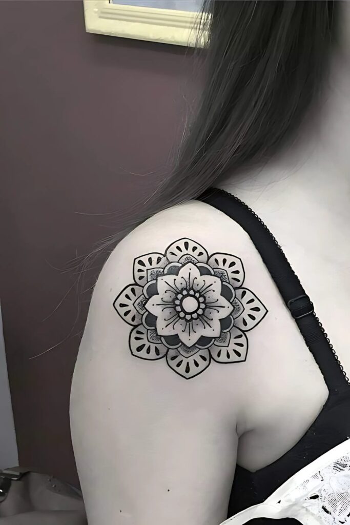 Mandala Shoulder Tattoo: A Symbol of Beauty, Balance, and Meaning Mandala Shoulder Cap Tattoo for a Bold Geometric Look
