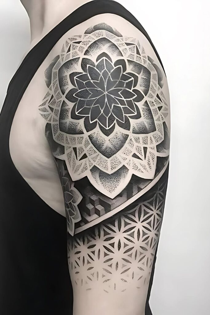 Mandala Shoulder Tattoo: A Symbol of Beauty, Balance, and Meaning Mandala Sunflower Shoulder Tattoo with Personal Symbolism