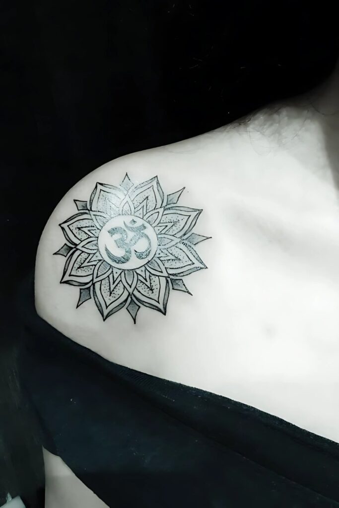 Mandala Shoulder Tattoo: A Symbol of Beauty, Balance, and Meaning Popular Tattoo Mandala Shoulder Trends with OM AUM indian breathe symbol